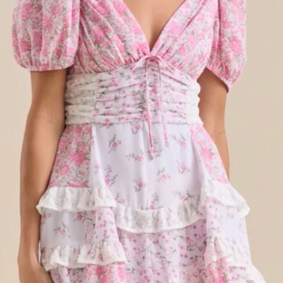 Altar’d State Floral Puff Sleeve Tiered Mini Dress Size Small NWT - Picture 11 of 14